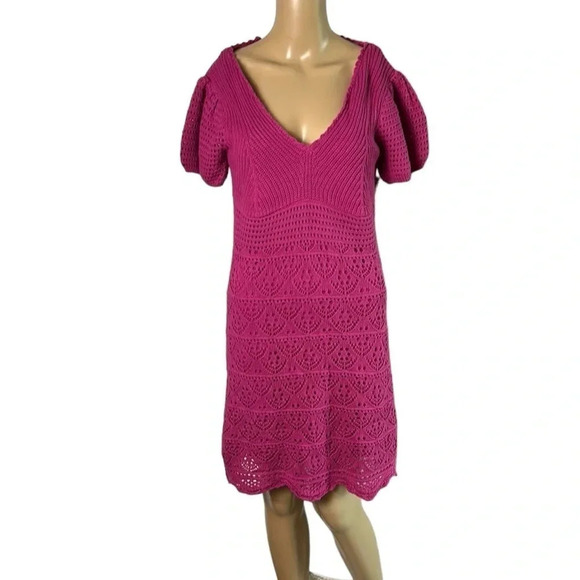 Crochet dress,pink Sm,cottagecore, tassels,fairy,whimsy,coastal,feminine,NWT - Picture 2 of 15